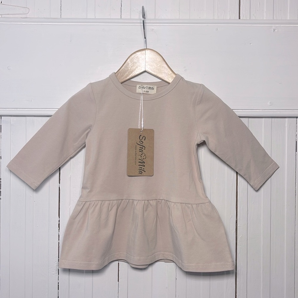 SOFIA & MILA NWT Organic Cotton Dainty Light Pink Blush Peplum Tunic Dress